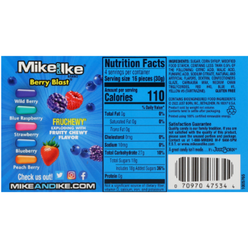 Mike & Ike Berry Blast Chewy Fruit Candy Movie Theater Box