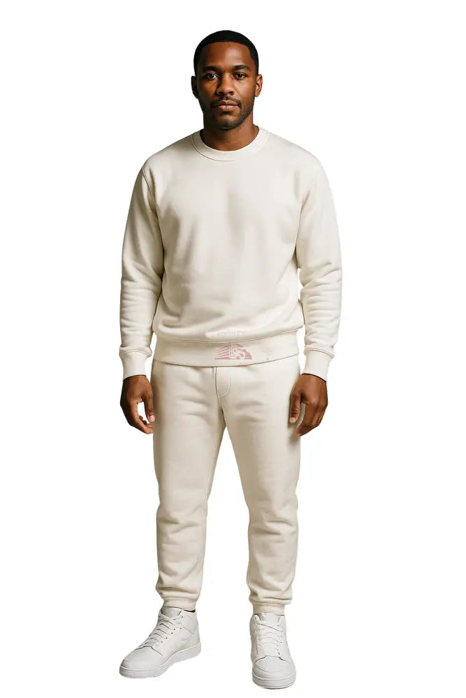 Crewneck Sweatsuit 100% Cotton w/Pockets (White) Sweatsuit