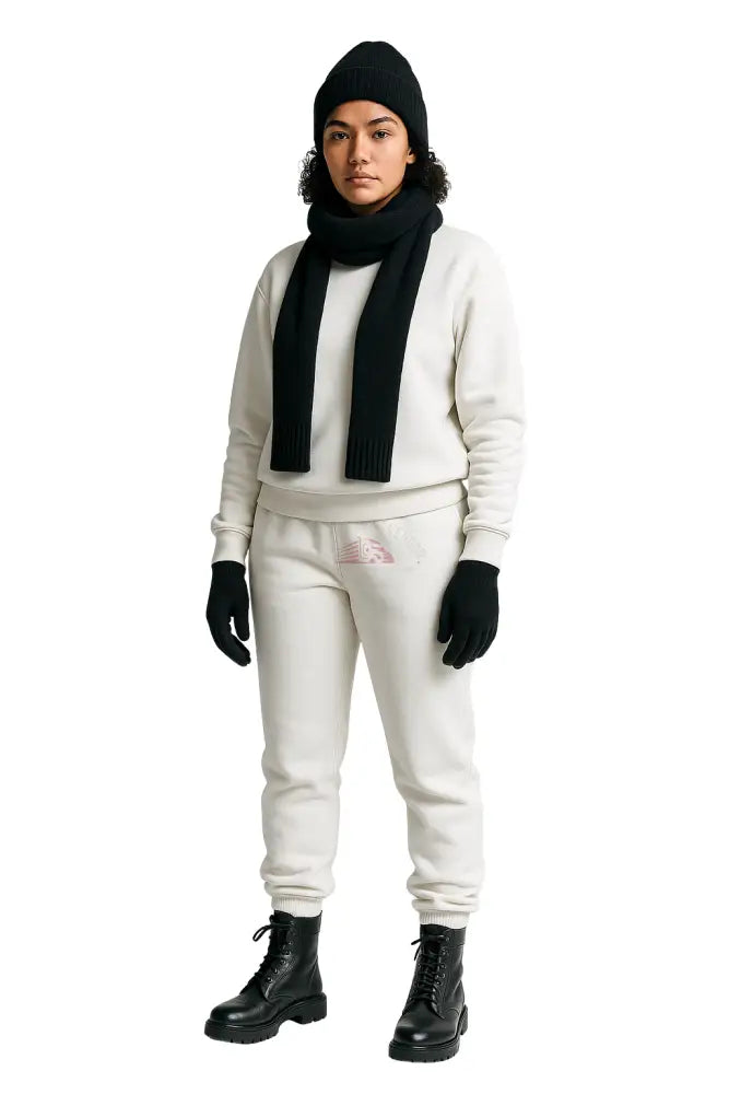 Wool Hat Scarf Gloves and Sweatsuit Set (White Sweatsuit & Black Hat Scarf & Glove set Moss Green Hat / Moss Green