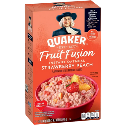 Quaker Fruit Fusion Strawberry Peach flavored Oatmeal, 8.4oz, 6pk