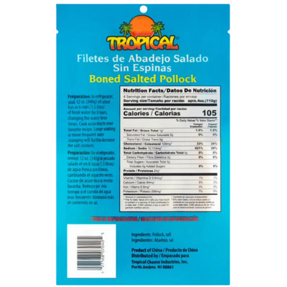 Tropical Boned Salted Pollock Fillets (Abadejo Salado) 12oz, Wild Caught