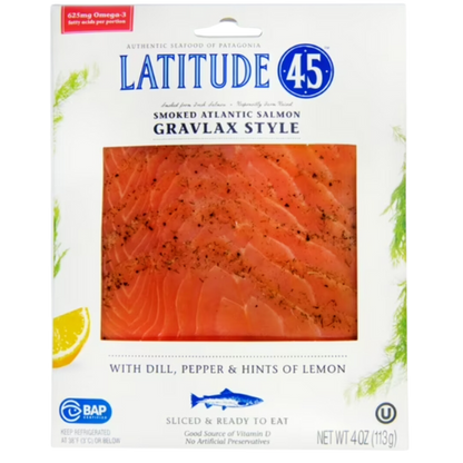 Latitude 45 Cold Smoked Gravlax Style Atlantic Salmon, 4oz
