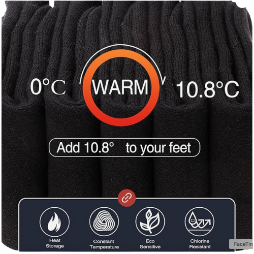 100% Wool Socks, 5 Pk (Black)