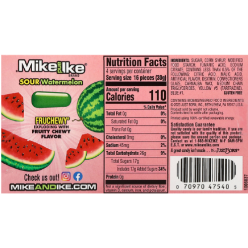 Mike & Ike Sour Watermelon Chewy Candy Movie Theater Box