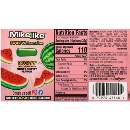 Mike & Ike Sour Watermelon Chewy Candy Movie Theater Box