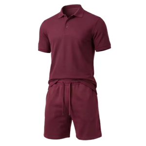 Basketball Shorts w/Polo Short Sleeve Set (Maroon)