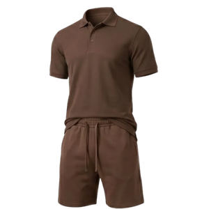 Basketball Shorts w/Polo Short Sleeve Set (Brown)