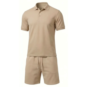Basketball Shorts w/Polo Short Sleeve Set (Beige)