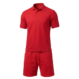 Basketball Shorts w/Polo Short Sleeve Set (Red)