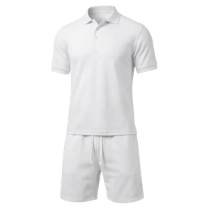 Basketball Shorts w/Polo Short Sleeve Set (White)