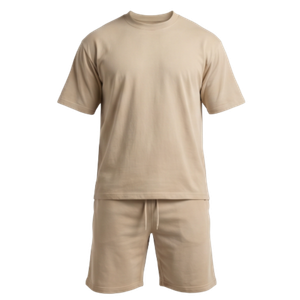 Basketball Shorts w/Crewneck Tee Set (Beige)