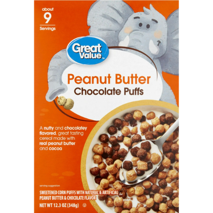 G V Peanut Butter Chocolate Puffs Cereal, 12.3oz