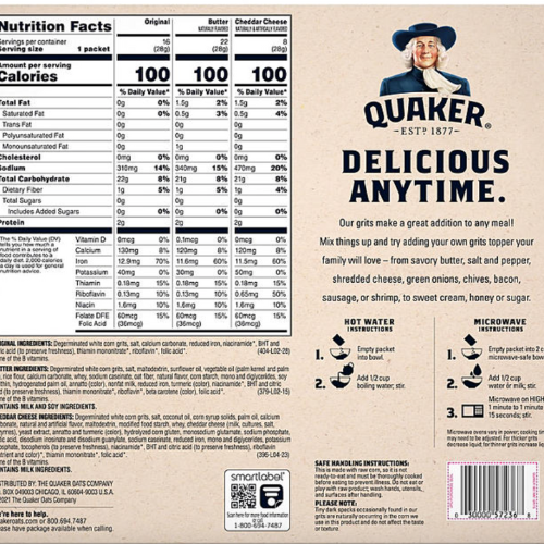 Quaker Instant Grits, Variety Pack 45.4oz., 46pk.