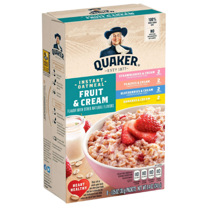 Quaker, Fruit & Cream Instant Oatmeal, Variety Packl, 1.05 oz, 8pk