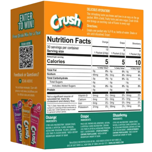 Crush Powdered Drink Mix Variety Pack, 30ct