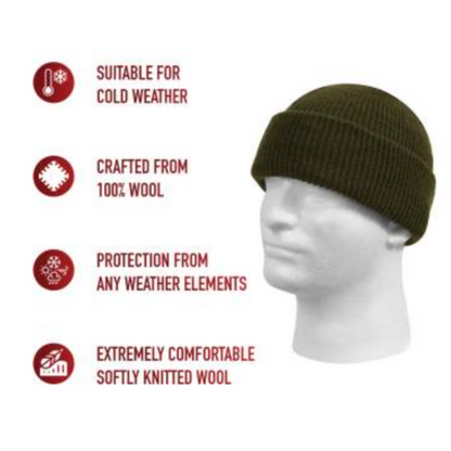 100% Wool Watch Cap (Olive Green)