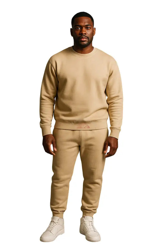 Crewneck Sweatsuit 100% Cotton w/Pockets (Beige) Sweatsuit