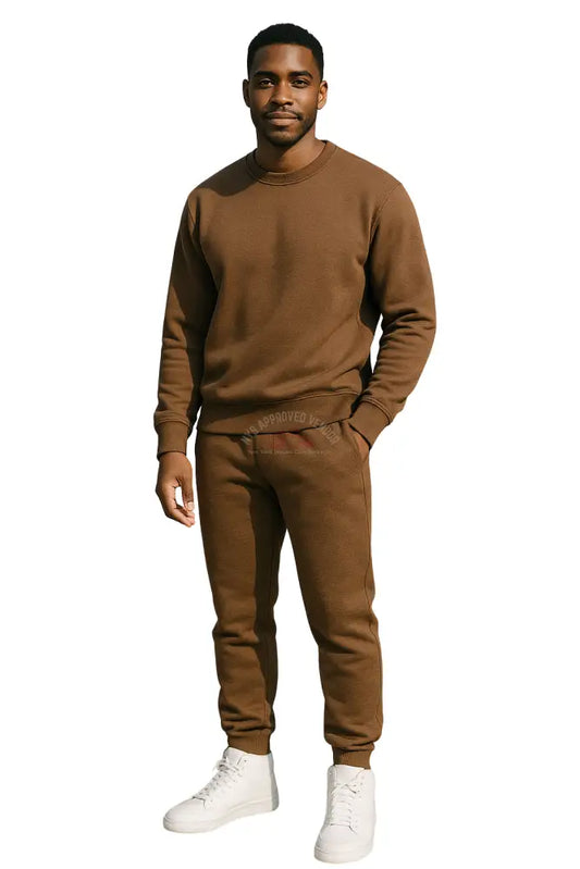 Crewneck Sweatsuit 100% Cotton w/Pockets (Brown) Sweatsuit