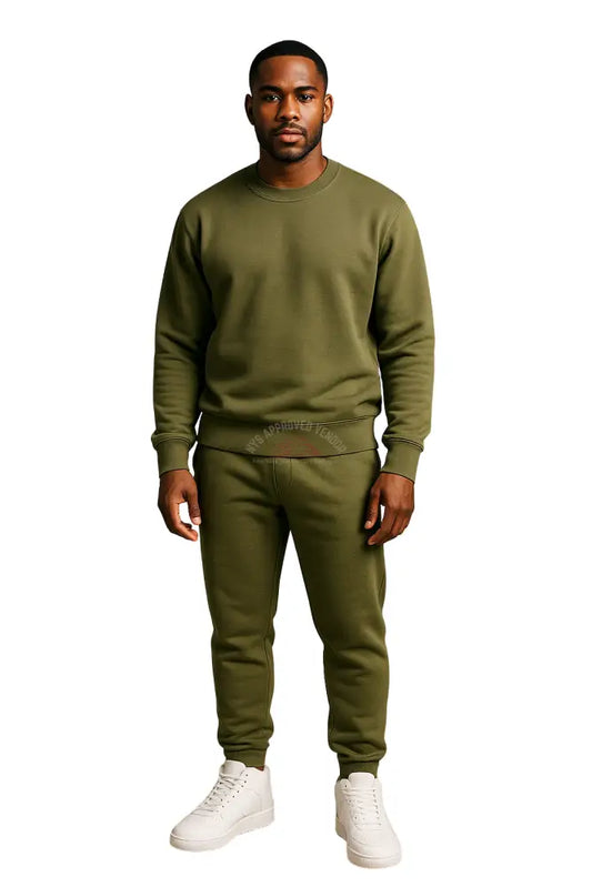 Crewneck Sweatsuit 100% Cotton w/Pockets (Olive Green) Sweatsuit