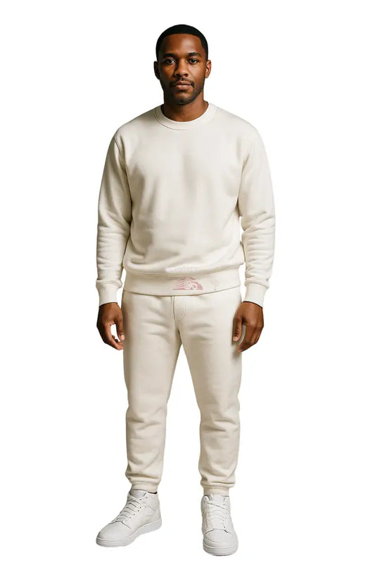Crewneck Sweatsuit 100% Cotton w/Pockets (White) Sweatsuit