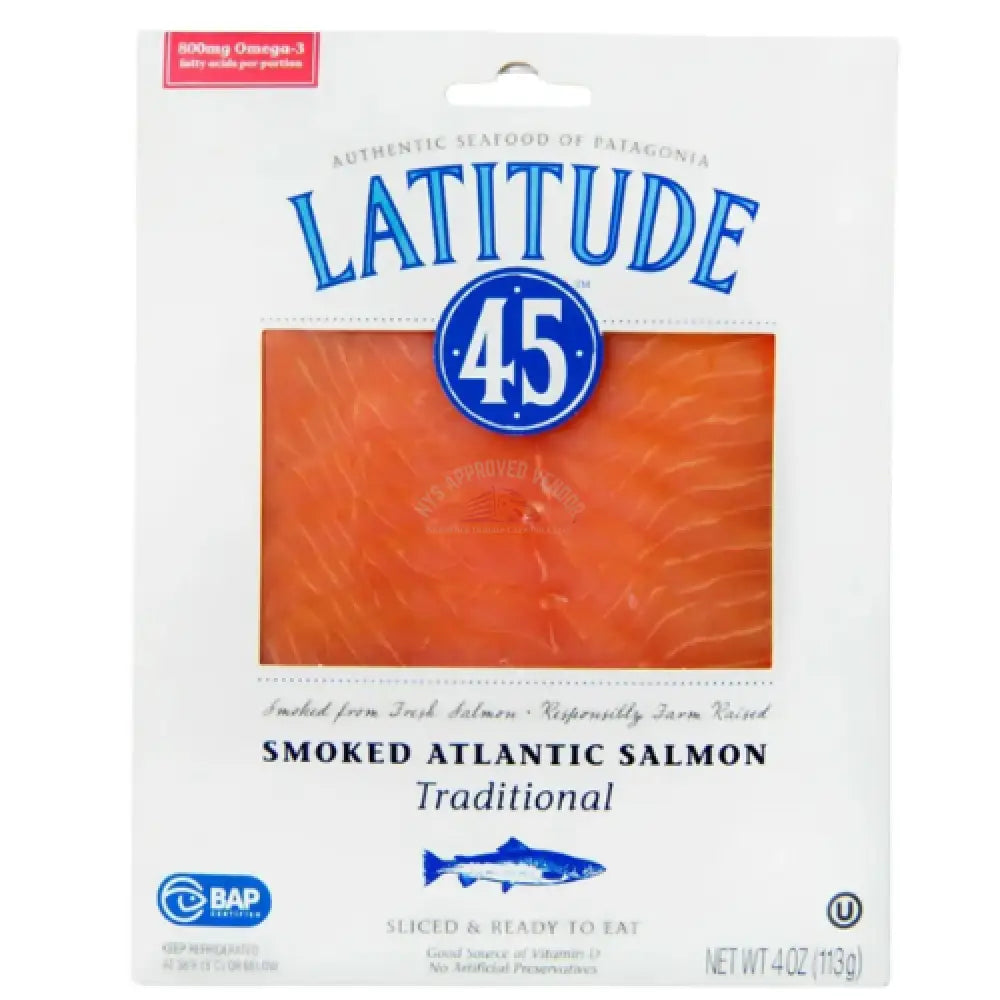 Latitude 45 Cold Smoked Atlantic Salmon 4oz. Fish