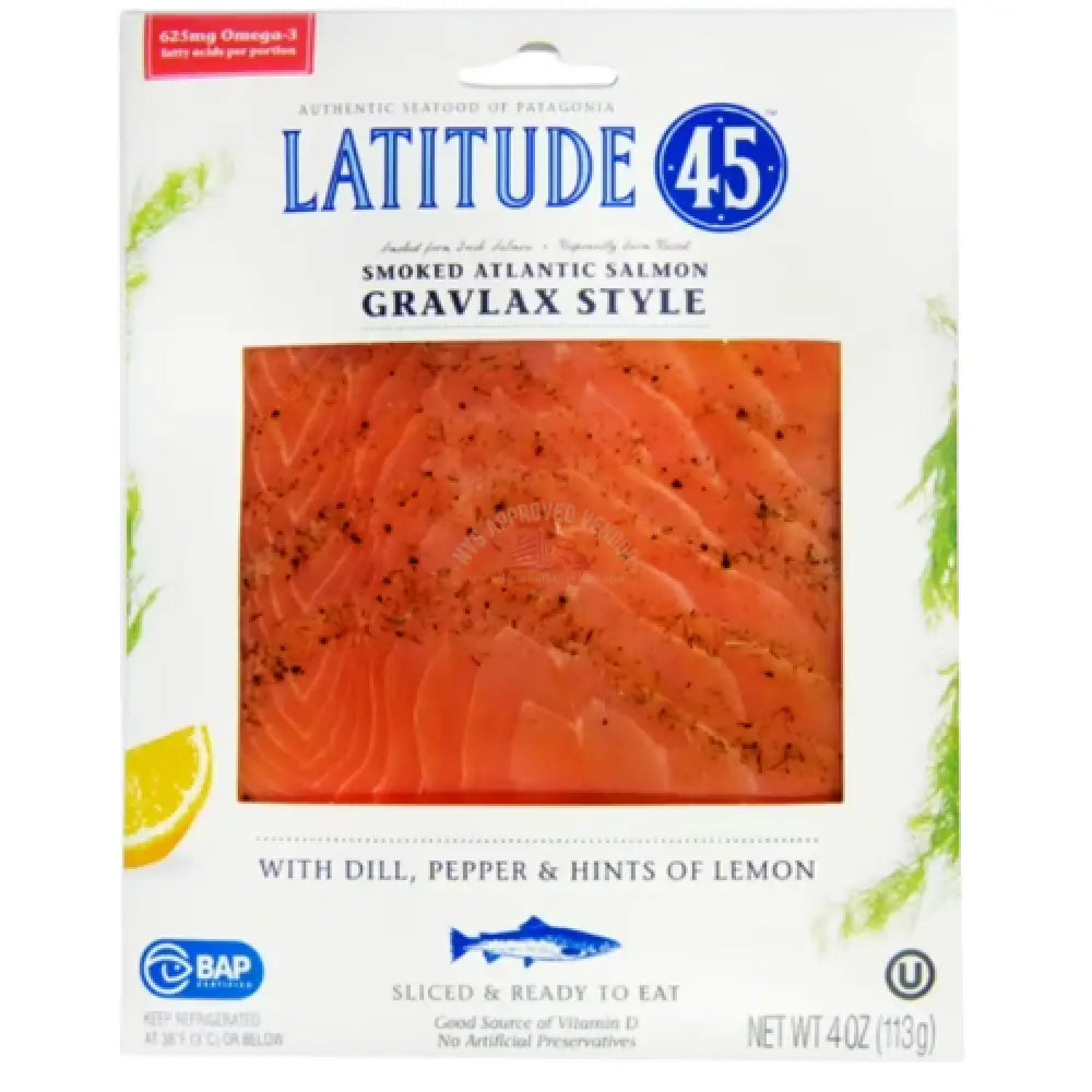 Latitude 45 Cold Smoked Gravlax Style Atlantic Salmon 4oz Fish