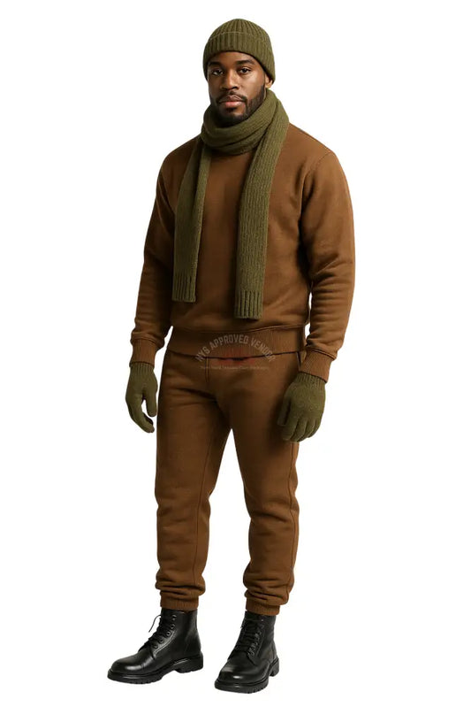 Wool Hat Scarf Gloves and Sweatsuit Set (Brown Sweatsuit & Green Hat Scarf & Glove set Black Hat / Black Scarf / Black