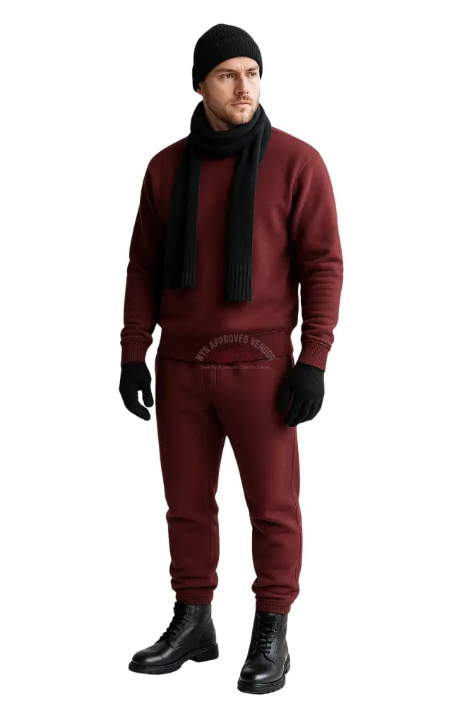 Wool Hat Scarf Gloves and Sweatsuit Set (Maroon Sweatsuit & Black Hat Scarf & Glove set Moss Green Hat / Moss Green