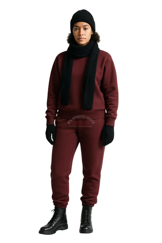 Wool Hat Scarf Gloves and Sweatsuit Set (Maroon Sweatsuit & Black Hat Scarf & Glove set Moss green Hat / Moss Green