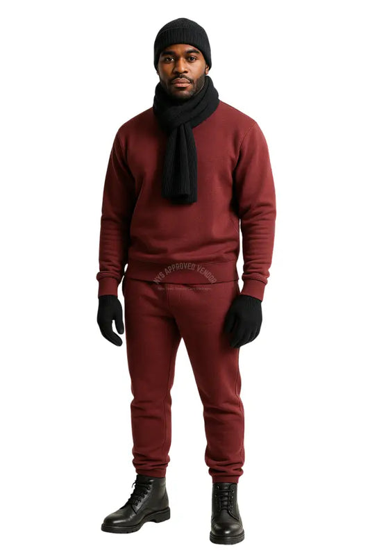 Wool Hat Scarf Gloves and Sweatsuit Set (Maroon Sweatsuit & Black Hat Scarf & Glove set Moss Green Hat / Moss Green