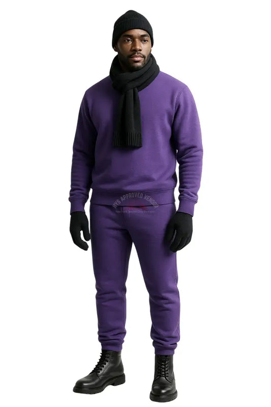 Wool Hat Scarf Gloves and Sweatsuit Set (Purple Sweatsuit & Black Hat Scarf & Glove set Moss Green Hat / Moss Green
