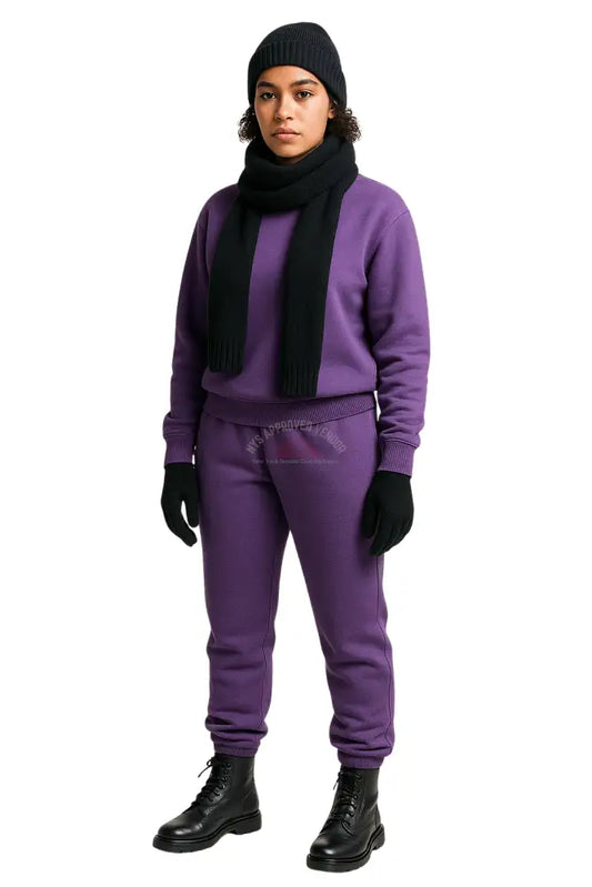 Wool Hat Scarf Gloves and Sweatsuit Set (Purple Sweatsuit & Black Hat Scarf & Glove set Moss Green Hat / Moss Green