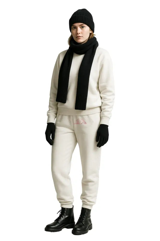 Wool Hat Scarf Gloves and Sweatsuit Set (White Sweatsuit & Black Hat Scarf & Glove set Moss Green Hat / Moss Green