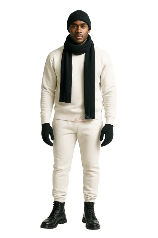 Wool Hat Scarf Gloves and Sweatsuit Set (White Sweatsuit & Black Hat Scarf & Glove set Moss Green / Moss Green / Moss